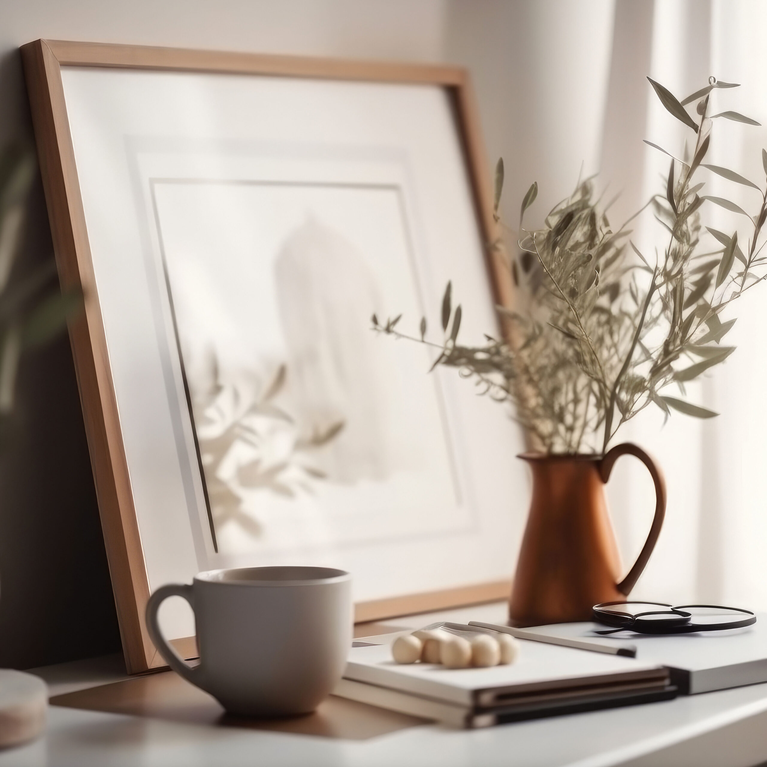 Empty Frame Mockup in Scandinavian style room. Illustration AI Generative